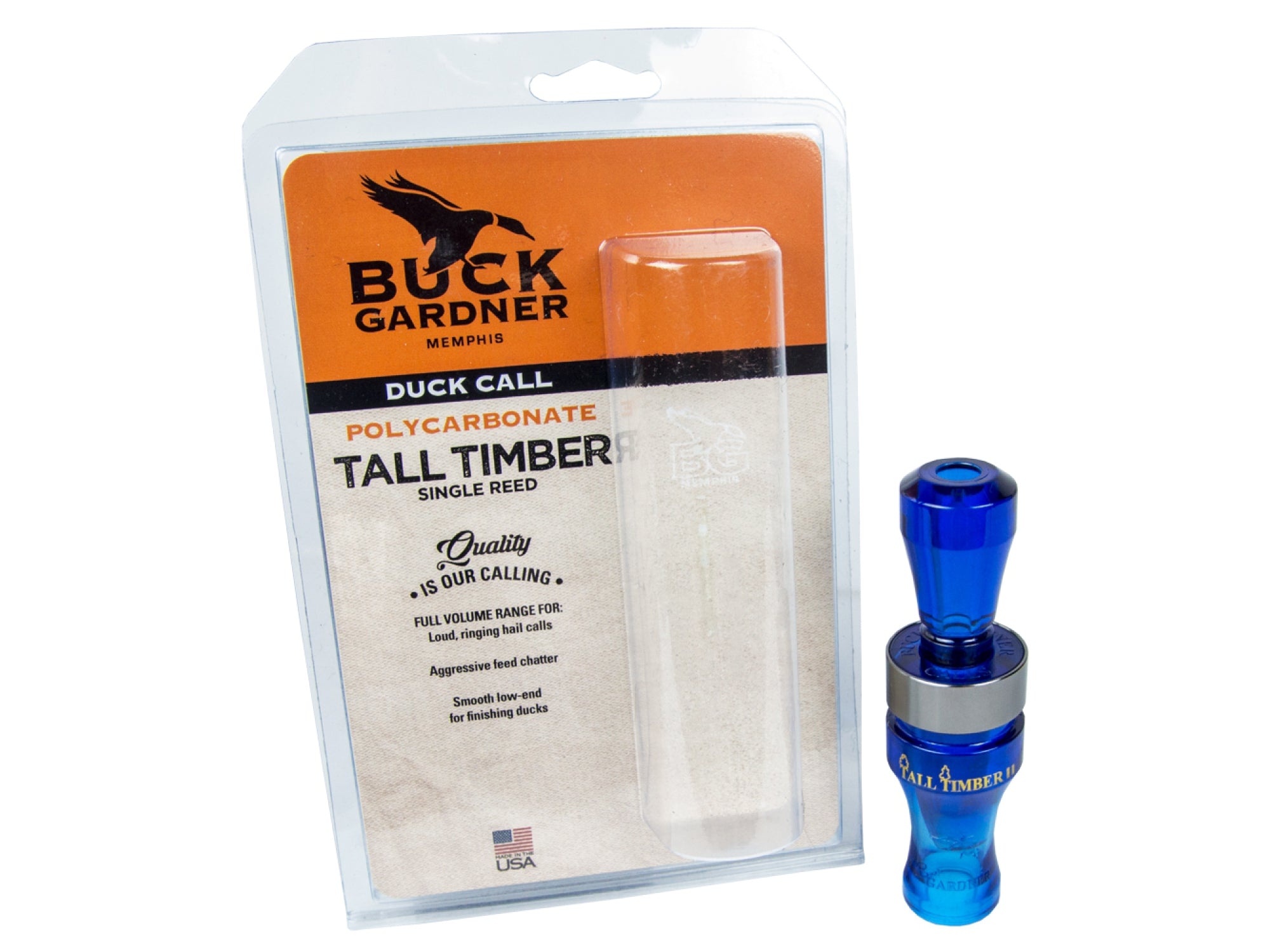 Buck Gardner Tall Timber Duck Call Single Reed Poly Blue