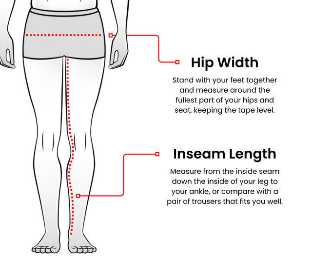 Diagram showing how the waist, hip and inseam of the Manitoba Rugged Shorts are measured.